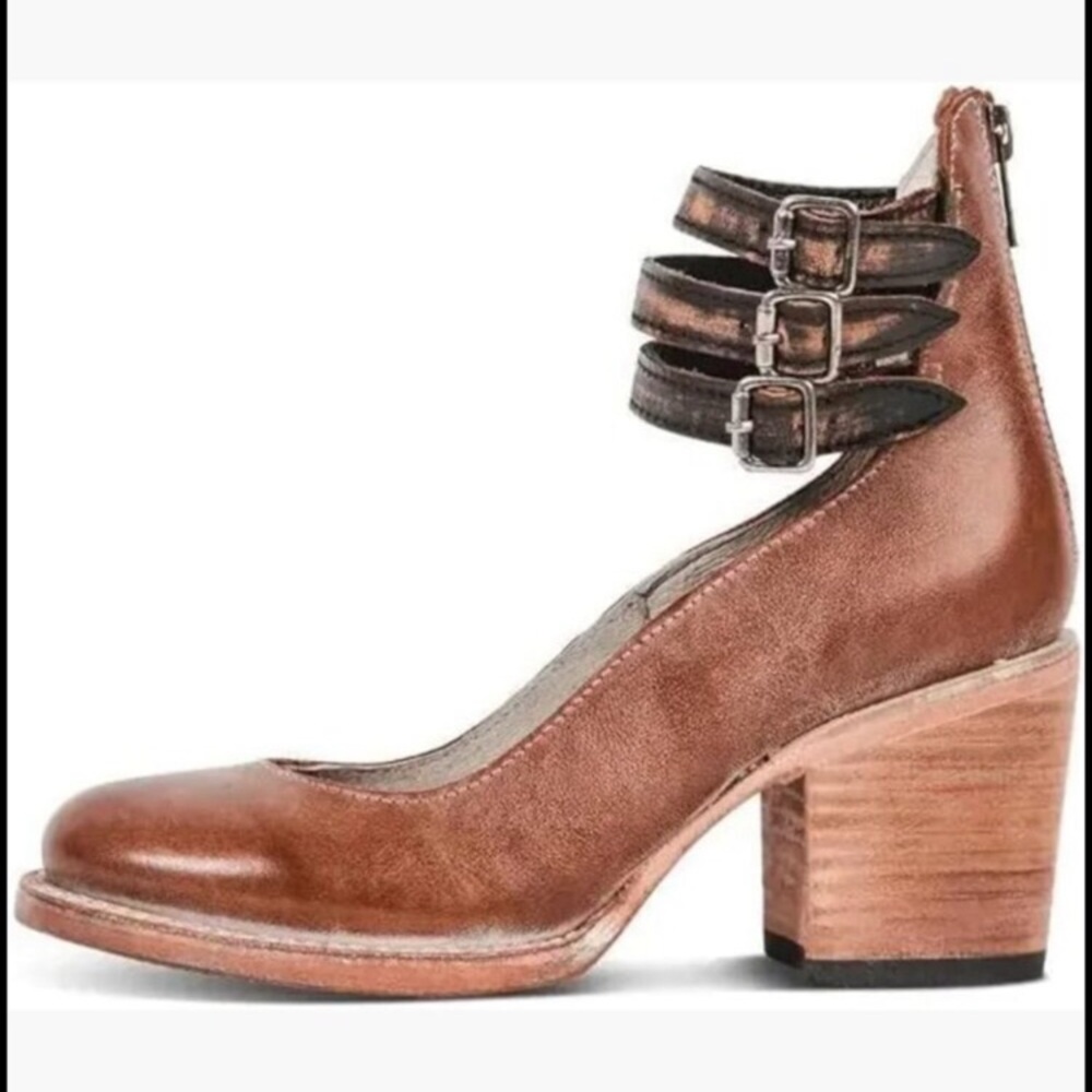 Vintage Block Heel Mary Jane Pumps with Adjustable Ankle Straps Back Zip